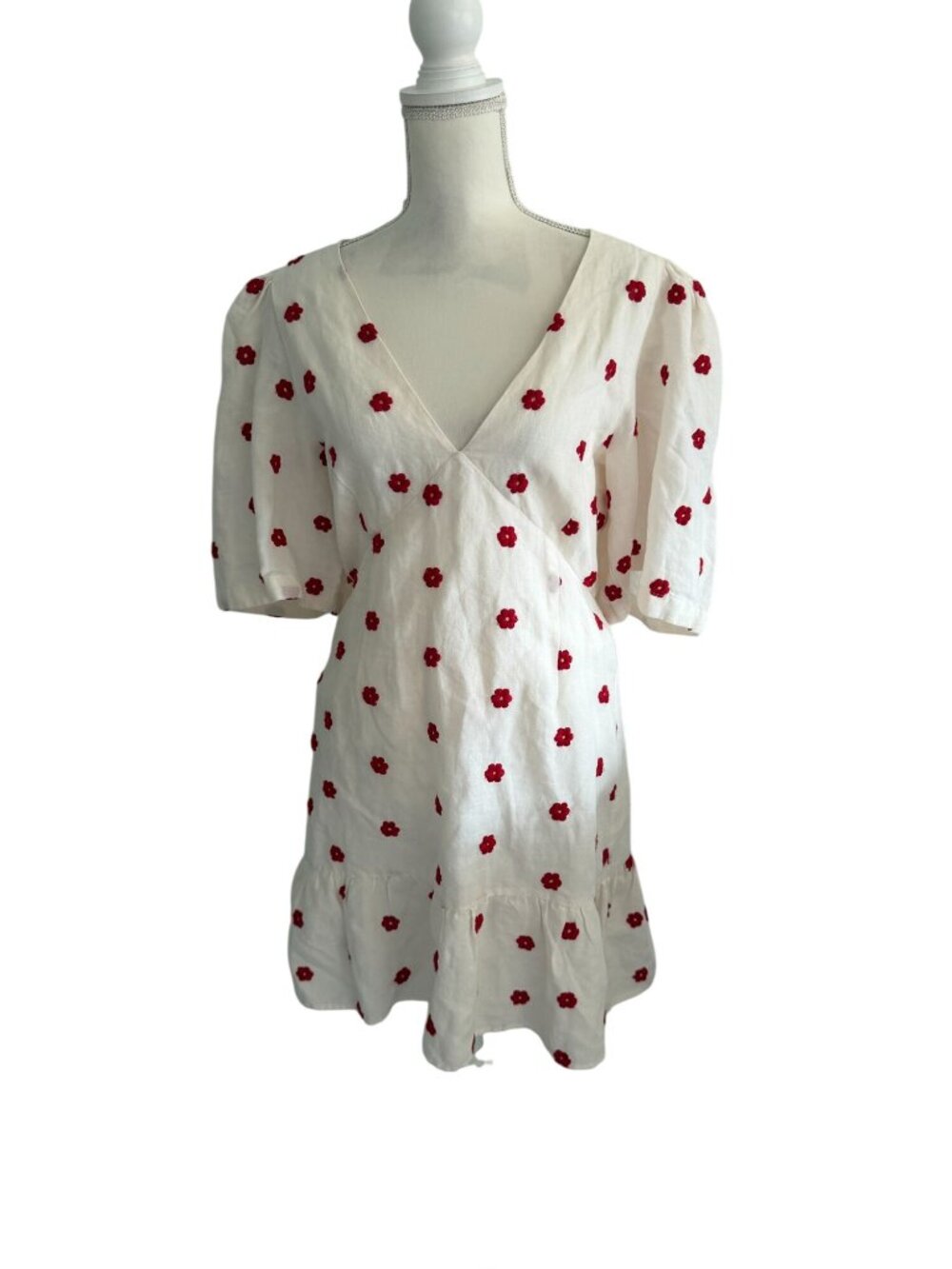 RHODE Mariana White Red Mini Floral Cotton Dress Size 8 - Picture 6 of 10
